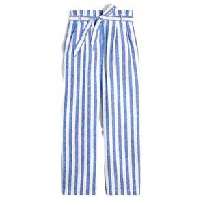J. Crew linen blue and white striped paper bag pants